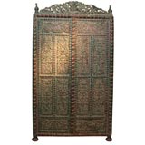India English Colonial Carved & Painted Country Cabinet Armoire