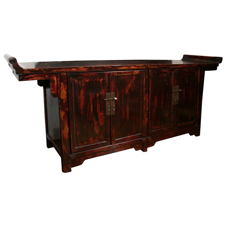 Chinese Qing Dynasty Elmwood Altar Coffer Console Cabinet For Sale