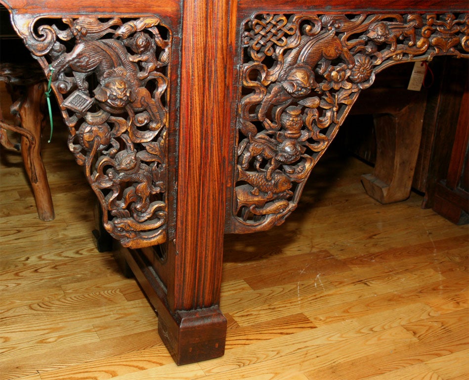 18th Century and Earlier Chinese Qing Dynasty Carved Wood Altar Table Console ca 1760