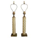 Pair of Leather 
Brass Table Lamps (No Shade)