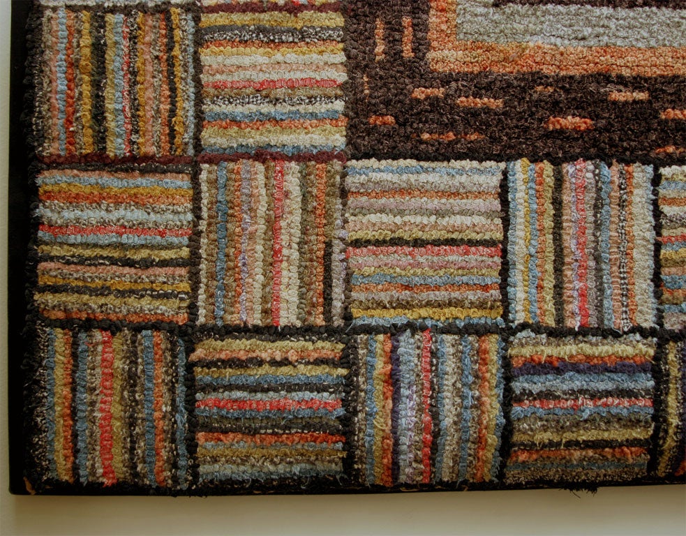 Antique Hooked Rug Framed Medallion Geometric For Sale at 1stDibs