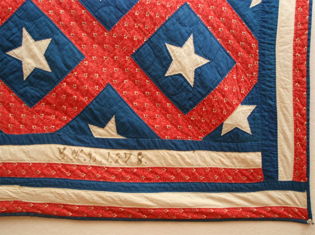 20th Century Antique Patriotic Quilt:  Stars and Stripes