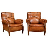 Vintage Pair of Edwardian style English Club Chairs in leather