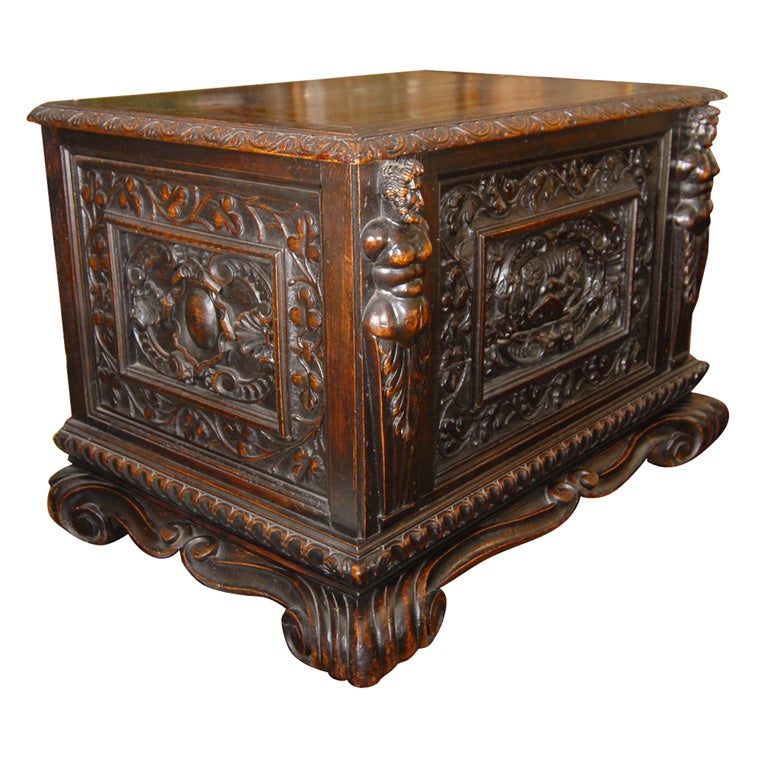 Carved Walnut Cassonne, Italy 19th Century