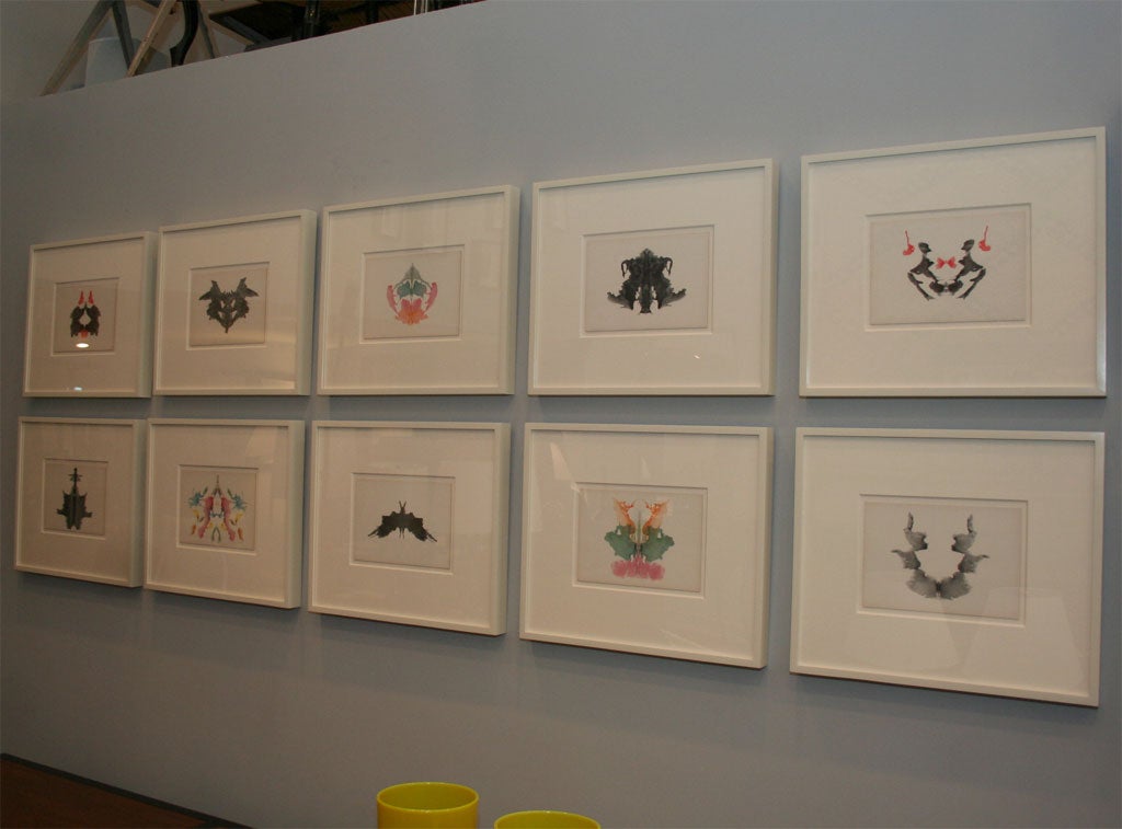 Set of ten Rorschach plates in color and black, from an original 1948 portfolio.<br />
Newly matted and framed.