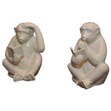 Pair of Ivory Porcelain Monkeys signed by Fitz & Floyd