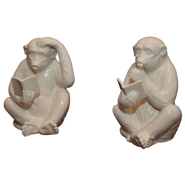 Pair of Ivory Porcelain Monkeys signed by Fitz & Floyd