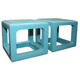 Pair of Japanese  Painted Turquoise Wood End Tables