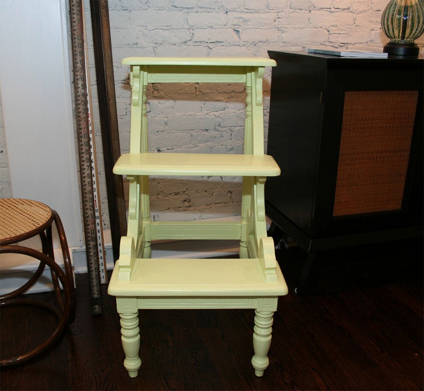 Lime Green painted Teak Library Steps 3