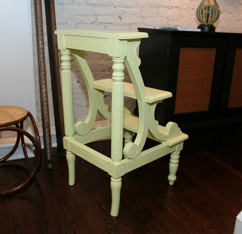 Lime Green painted Teak Library Steps 5