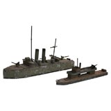 Two WWI Painted Wood and Steel American Folk Art Ship Models
