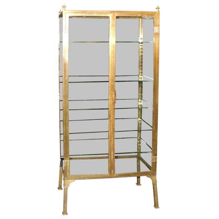 Brass and Glass Vitrine / Pharmacy Cabinet / Bookcase