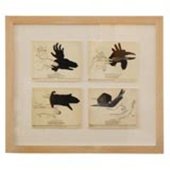 4 images of shadow puppets framed. 6