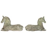 Pair of Cast Stone Recumbent Horses