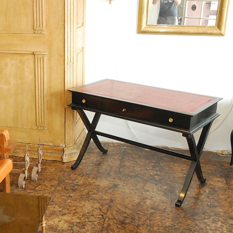 Red leather and black French 40's desk / writing table