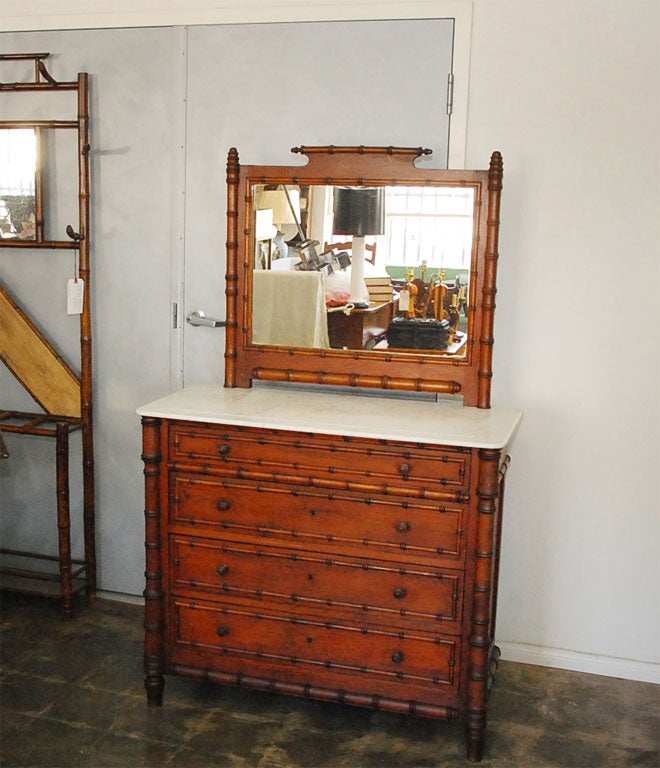 Faux Bamboo Commode with Mirror