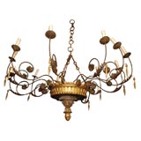 MAGNIFICENT ITALIAN GILT WOOD AND IRON CHANDELIER MAGNIFICENT ITALIAN GILT WOOD AND IRON CHANDELIER