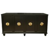 Ebonized Four Door Cabinet with Sunburst Pulls