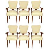 Six Upholstered Arm Chairs in Olive Wood