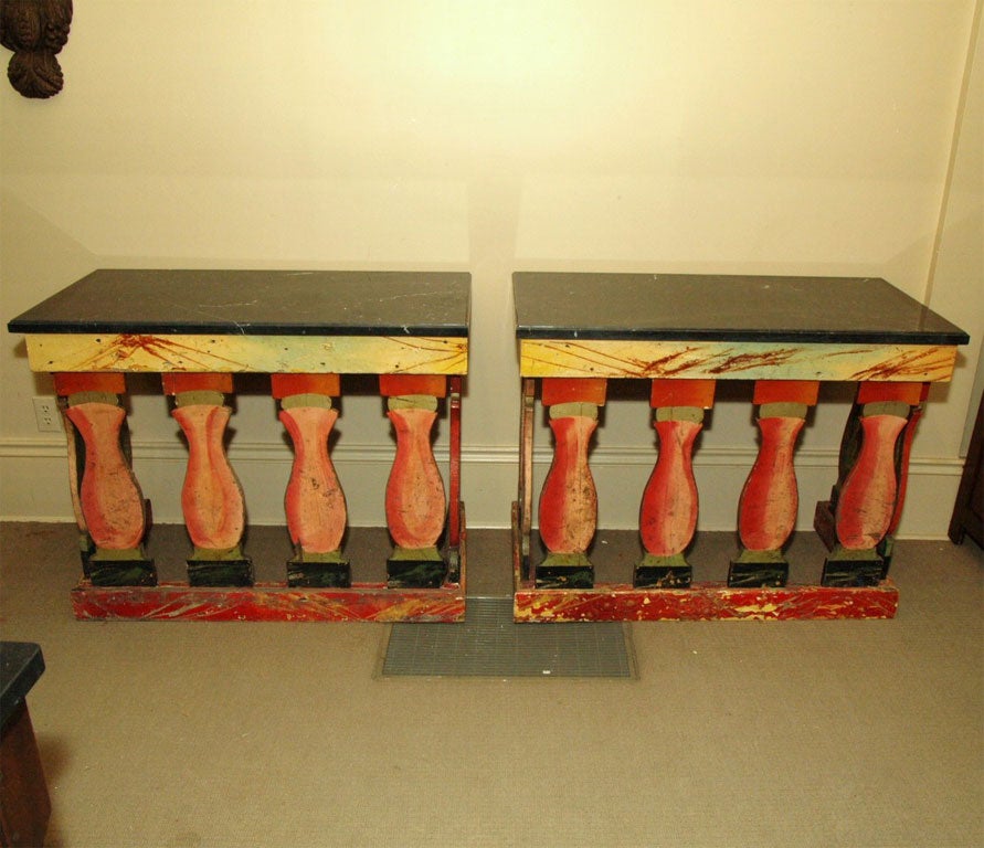 Pair of Polychrome Console Tables