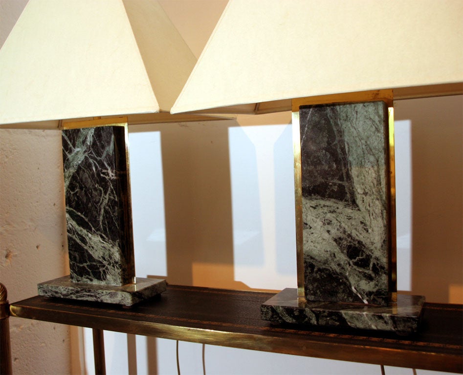 Pair of Marble & Brass Table Lamps For Sale 1