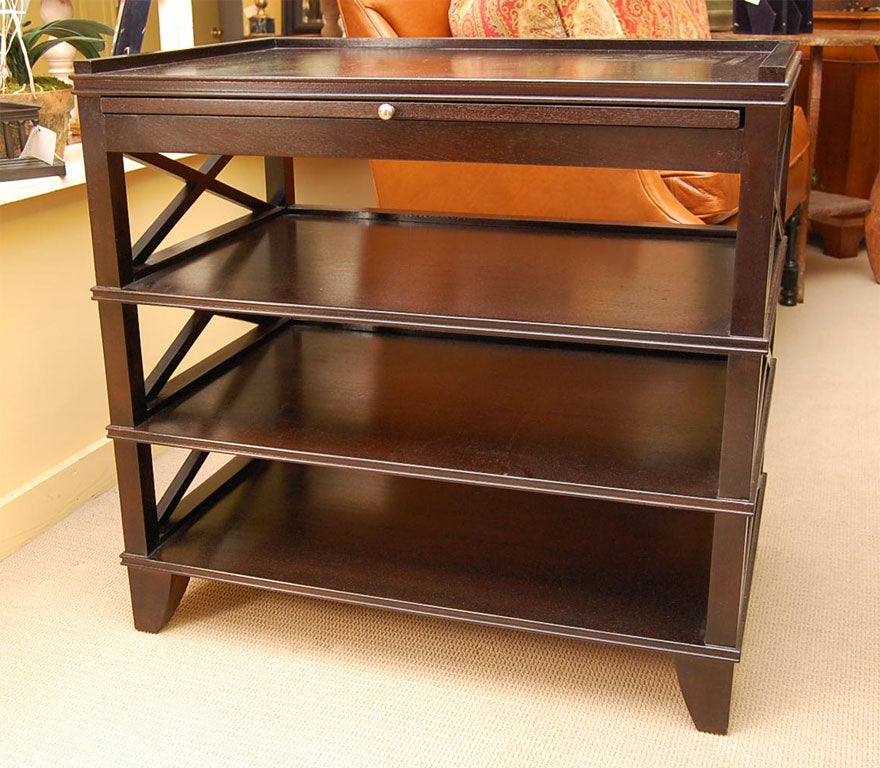 Manhattan end table in ebonized walnut.

We also carry this table in ebonized walnut (dark espresso or black) and in mahogany (warm brown). The photos do not accurately represent the differences in the two finishes, due to flash photography. The