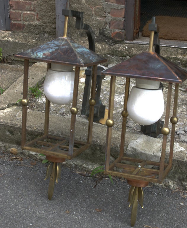 Mid-20th Century Pair of outdoor lanterns. For Sale