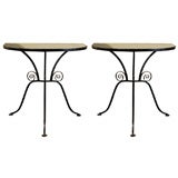 Pair of Wrought Iron Console Tables with Mirror Top