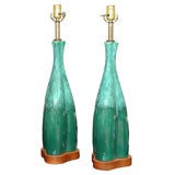 Pair of 1960'S ceramic lamps on walnut base