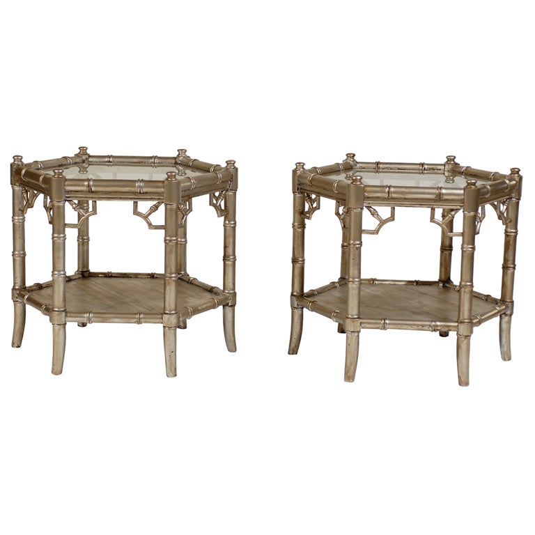 Metallic Leaf Hexagonal Faux Bamboo Side Table