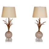 Pair of Lamps with Murano Globes & Gilt Wheat