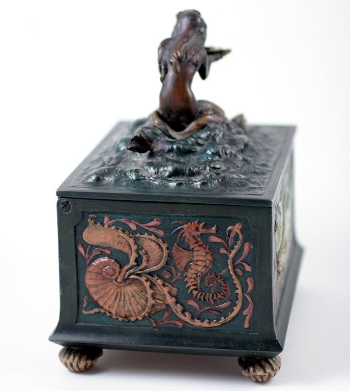 Austrian Polychrome Bronze Mermaid Presentation Box For Sale