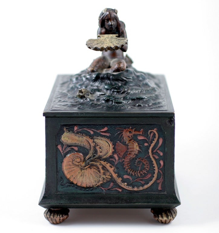 Cedar Polychrome Bronze Mermaid Presentation Box For Sale