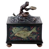 Antique Polychrome Bronze Mermaid Presentation Box