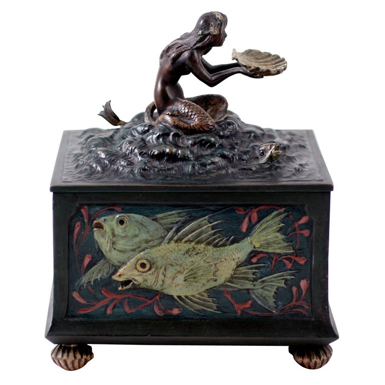 Polychrome Bronze Mermaid Presentation Box For Sale