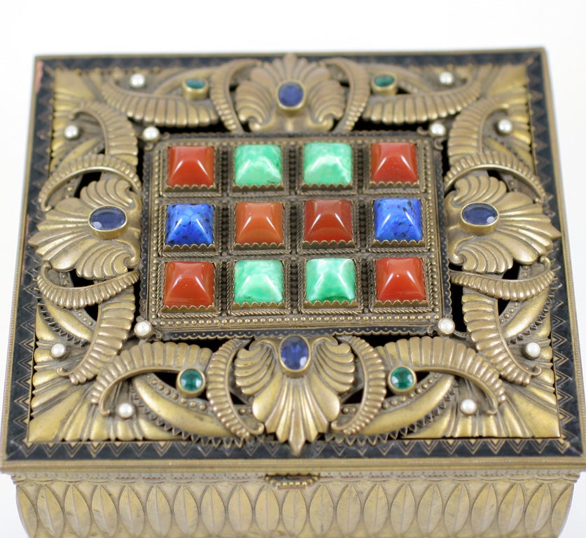 20th Century Jewelry Box with Semi Precious Stones For Sale