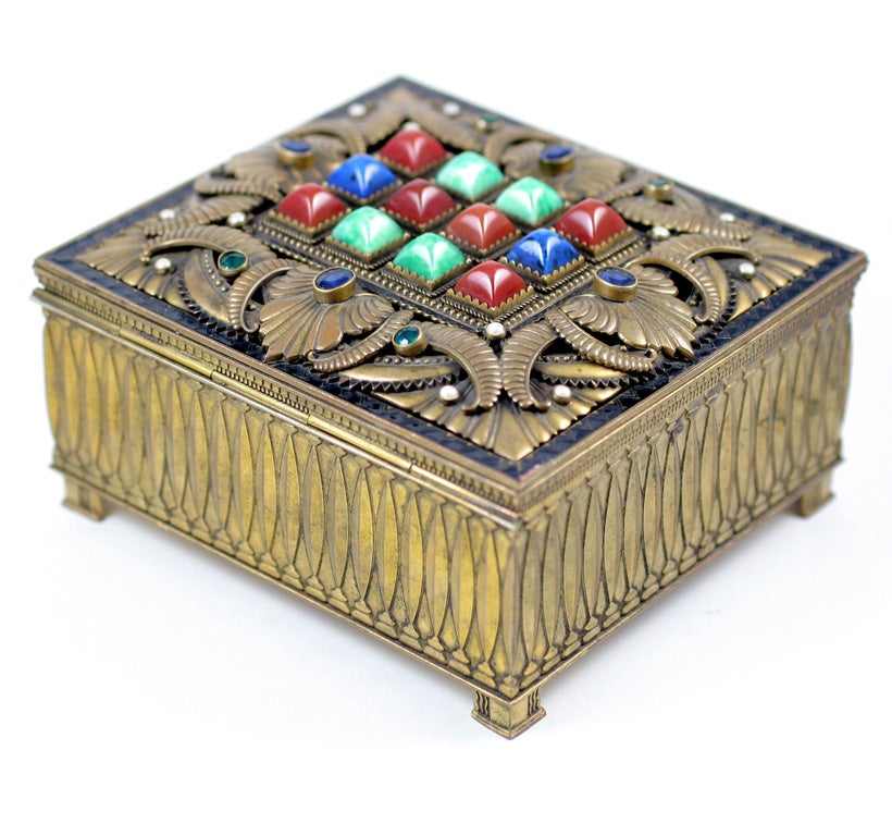 Bronze Jewelry Box with Semi Precious Stones For Sale