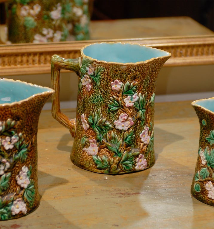 Clay 3 George Jones Majolica Strawberry Blossom Pitchers