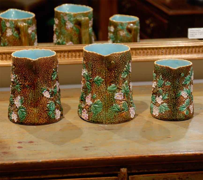 3 George Jones Majolica Strawberry Blossom Pitchers 3