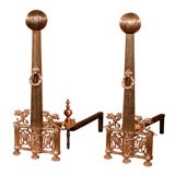 Pair of American Reeded Brass Andirons Circa 1920