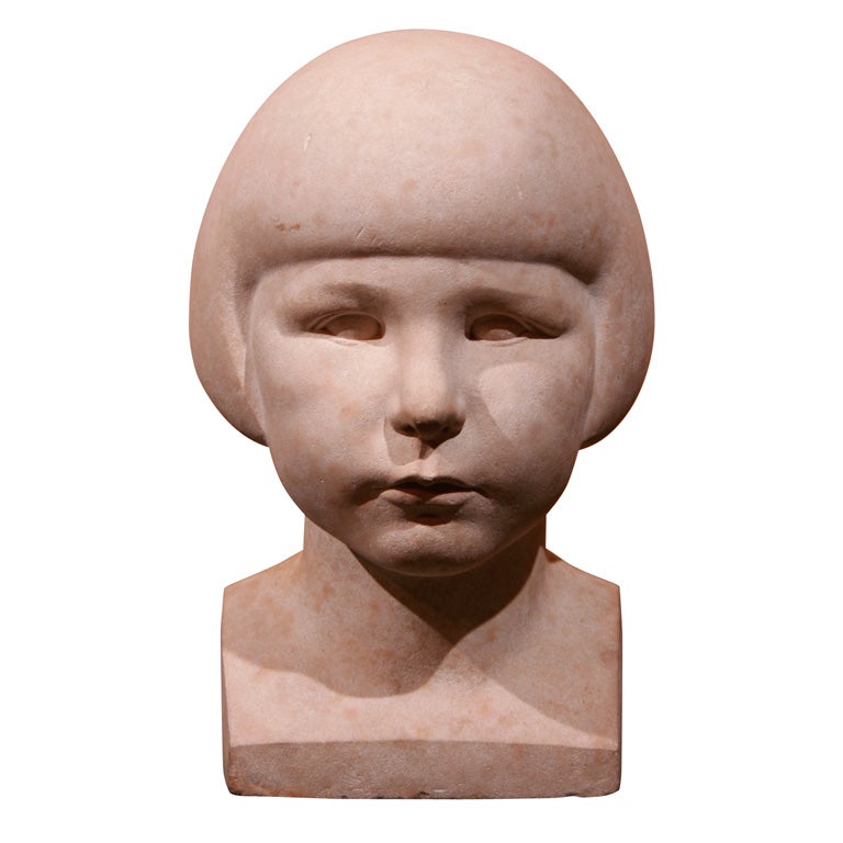 American Art Deco Marble Portrait Head, Circa 1930