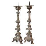 Pair of 18th Century Italian Silver Leaf Tole Candle Prickets.