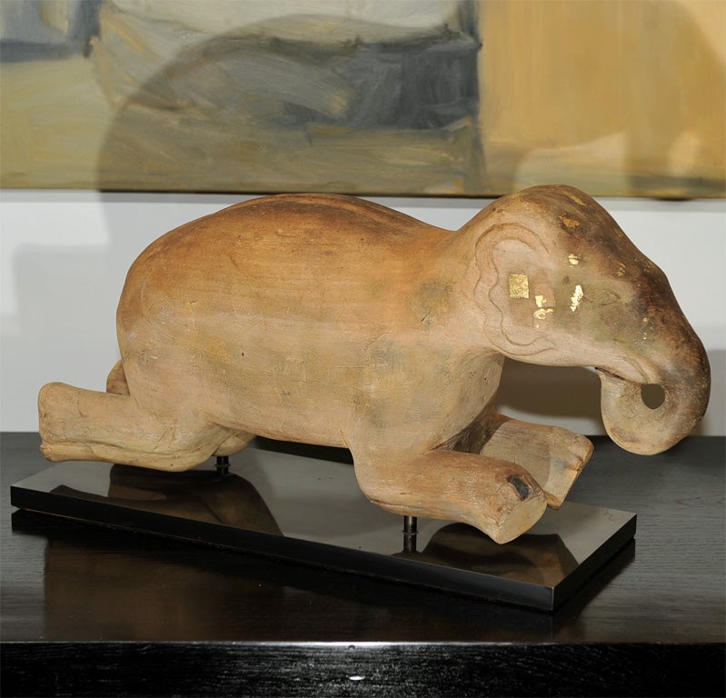 Folk Art Solid Teak Carved  Burmese Elephant Sculpture For Sale