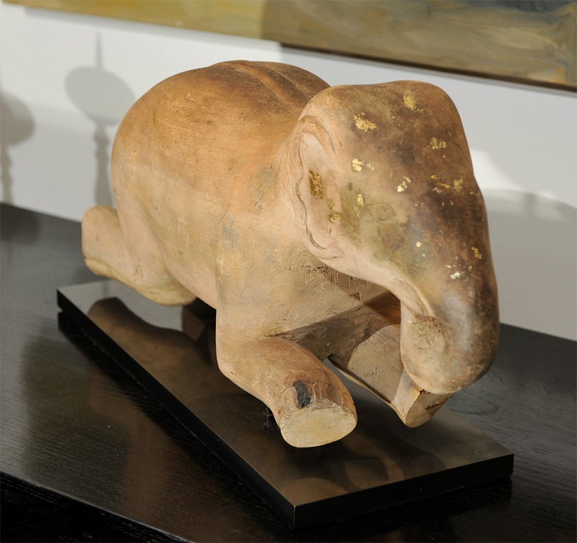 19th Century Solid Teak Carved  Burmese Elephant Sculpture For Sale