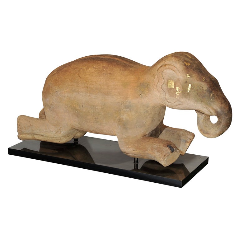 Solid Teak Carved  Burmese Elephant Sculpture For Sale