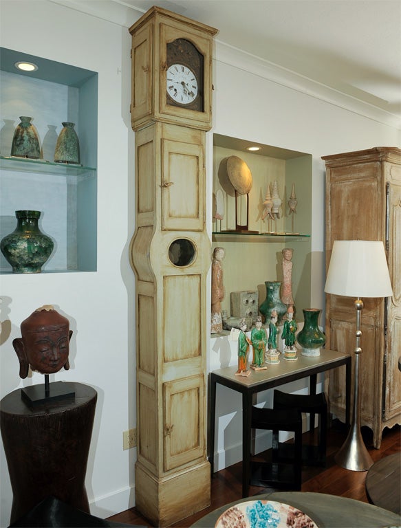Extremely tall hall case clock from Lourmarin, Provence. Original paint and clock face. A great display piece.