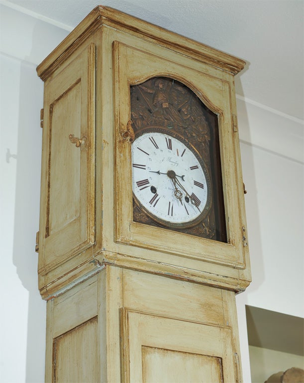 French Provencial Painted Pine Tall Clock For Sale 1