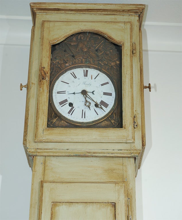 French Provencial Painted Pine Tall Clock For Sale 4