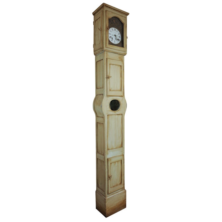 French Provencial Painted Pine Tall Clock For Sale