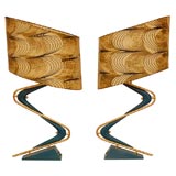 PAIR OF MODERN BLUE METAL AND BRASS TABLE LAMPS BY MAJESTIC.
